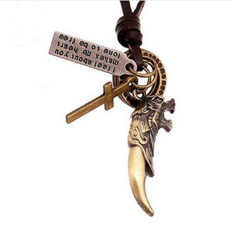 New Fashion Brave Man Alloy Animal Wolf Tooth Necklace Pendant Antique Elephant Dragon Head Leather Necklace For Men Jewelry DIY
New Fashion Brave Man Alloy Animal Wolf Tooth Necklace Pendant Antique Elephant Dragon Head Leather Necklace For Men Jewelry DIY