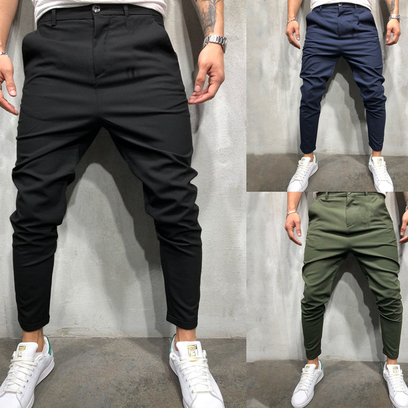 Men's Casual Straight Jogger Pants - Solid Color Slim Fit Fiess Trousers, Polyester, Black, S-2Xl B3