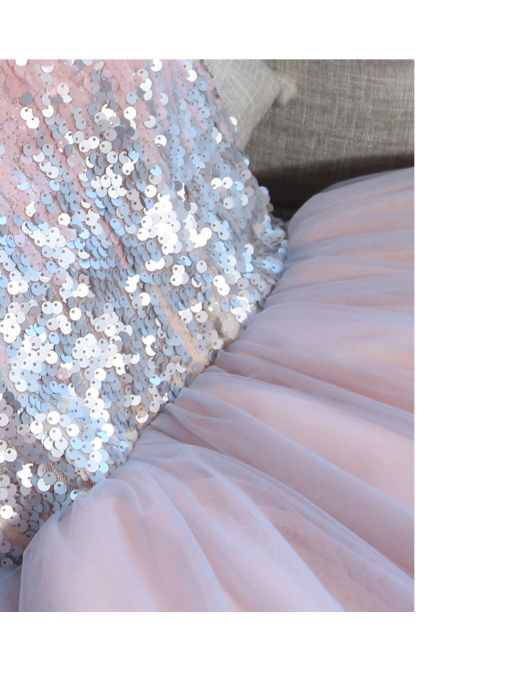 New Short Prom Dresses 2020 Ball Gown Pink Gray Sequined V-neck Elegant Evening Formal Party Gowns vestido formatura curto