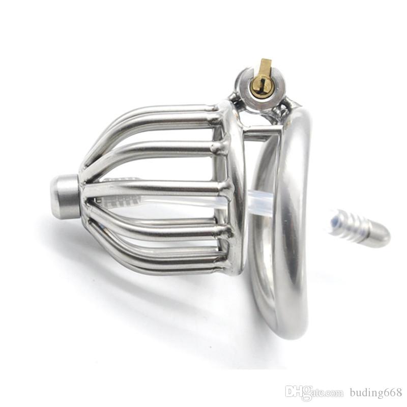 New Chastity Devices Male Cock Cages Chastity Device Penis Plug Small Male Chastity Device With Urethral Catheter Bdsm Stainless Steel Q667-image
