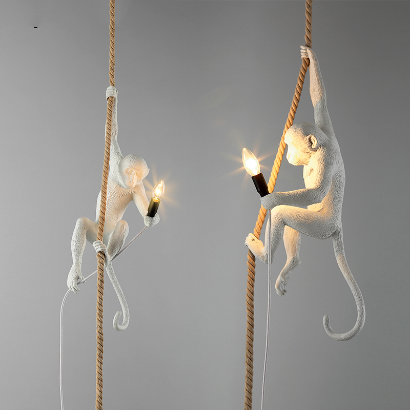 Nordic Resin Monkey Lamp Led Pendant Light Lighting Living Room Restaurant Bedroom Luminaire Kitchen Fixtures Suspension 7 Color
