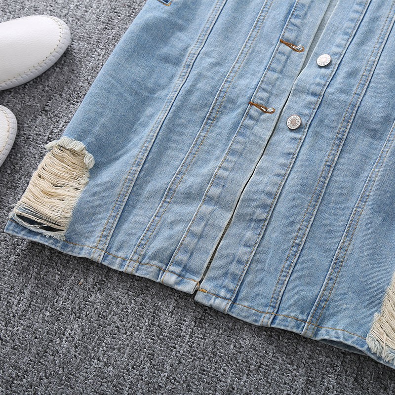 Casual Womens Medium Length Denim Vests Summer New Brand Korean Single Breasted Hole Ripped Pockets Female Waistcoats Plus Size, Blue
Casual Womens Medium Length Denim Vests Summer New Brand Korean Single Breasted Hole Ripped Pockets Female Waistcoats Plus Size, Blue