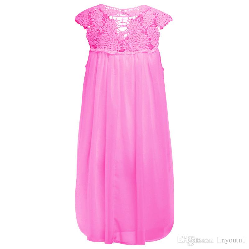 2020 Women's Bohemia summer dress stitching loose sexy dress Short Sleeveless chiffon solid lace beach dress women dropshing