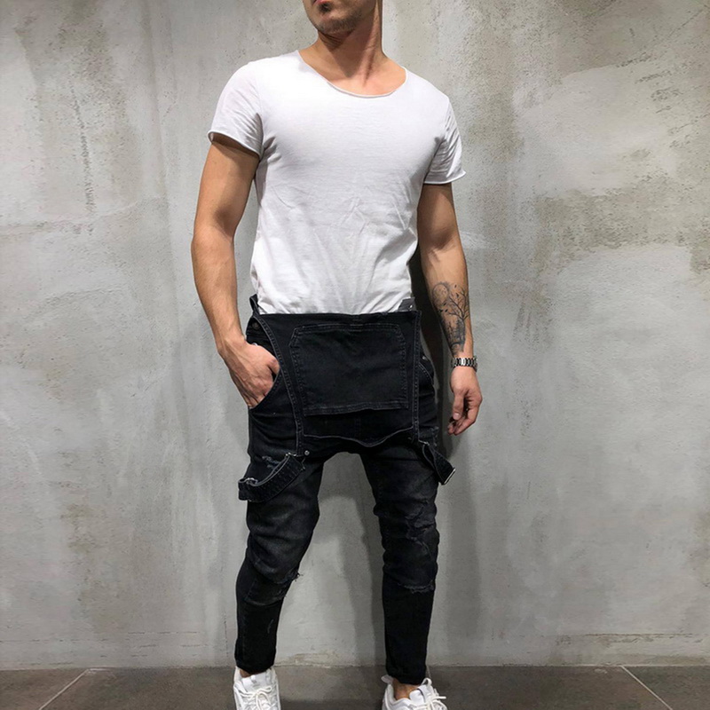 Fashion Men Ripped Jeans Jumpsuits Street Distressed Hole Denim Overalls For Man Pants Jeans Size M-XXL