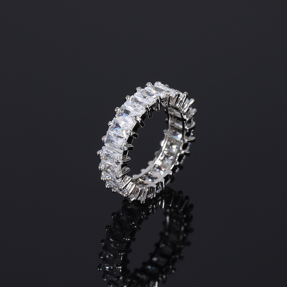 Hip Hop Square Zirconia Bling Ring With Side Stones 18K Real Gold Plated Women Men's Finger Rap Ring