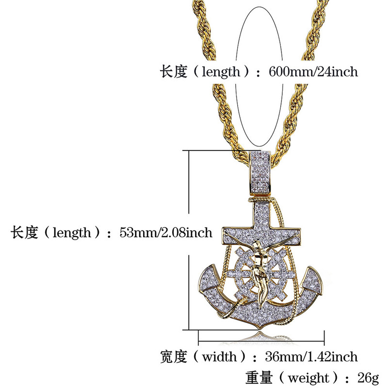 New Arrived 18K Gold Plated Anchor Necklace Pendant with 4MM Tennis Chain Rope Chain Iced Out Full Zircon Mens Jewelry