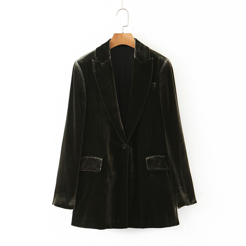 womens stylish velvet blazer pockets long sleeve single button side split coats 2020 fashion new female office wear solid tops, Black
womens stylish velvet blazer pockets long sleeve single button side split coats 2020 fashion new female office wear solid tops, Black
