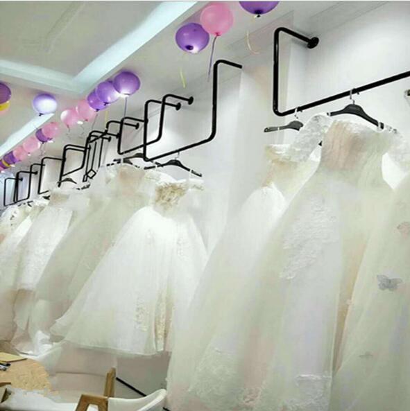 Gold wall wedding dress rack Commercial Furniture hanging men's and women's clothing racks ceiling cloth store floor type U-shaped hanger