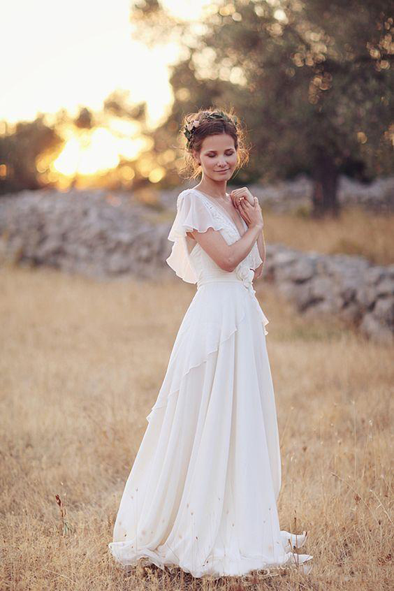 Hippie Style Dresses Beach Aline Wedding Dress Maternity Pregnant Bridal Gowns Backless White Lace Chiffon 0521