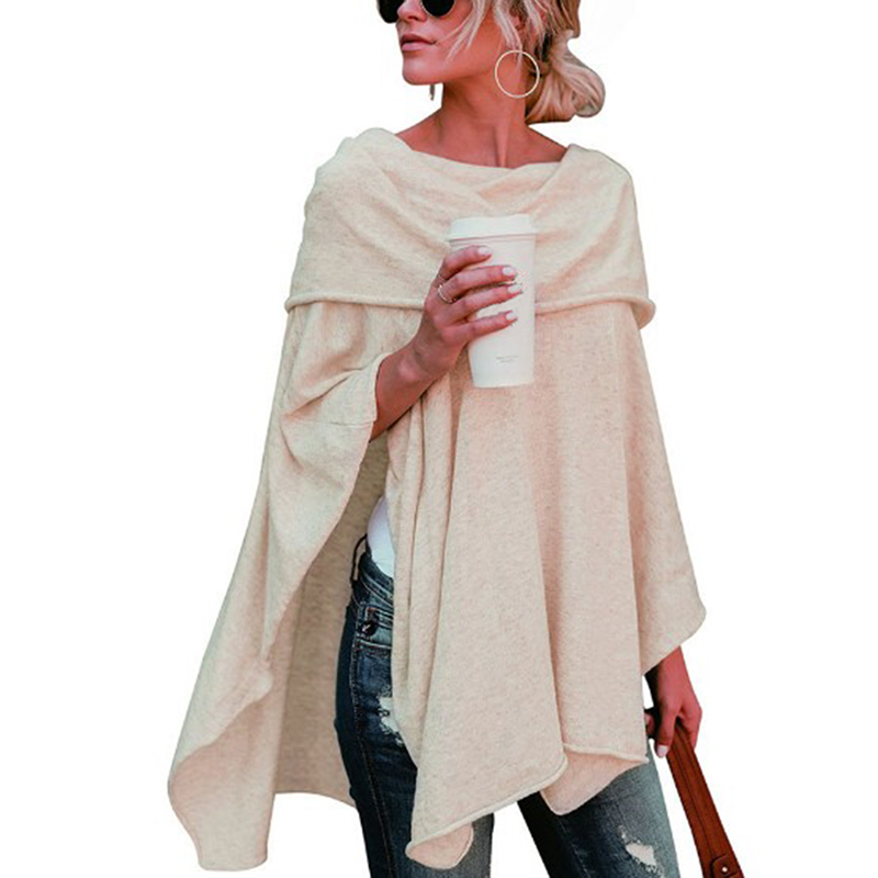 Spring Autumn Asymmetric Sweater Women Poncho Pullover Sweater Asymmetric Overlay Solid Clothing Ladies Casual Fall Tops
