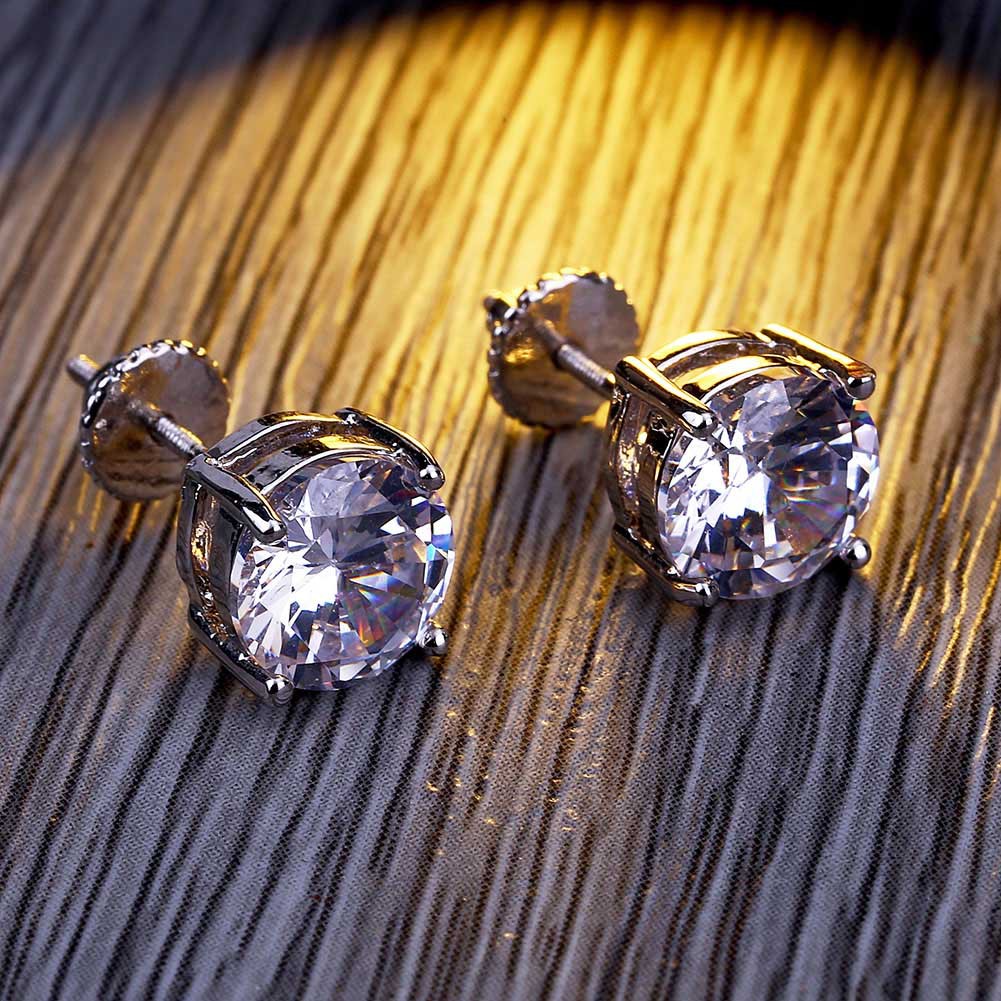 18K Gold Hiphop Single CZ Zircon Round Stud Earrings 0.4 0.6 0.8 cm for Men Women and Girls Gifts Bling Iced Out Diamond Earrings Studs Rock Rapper Je