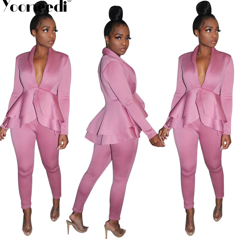 Yooneedi 2019 Autumn Design Office Lady 2 pcs Blazers Women Set 4 Color Style Blazers And Long Pants SFY-056
