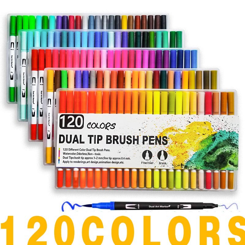Creative 120 Color Dual Tips Water Based Ink Watercolor Brush Pen 0.4mm Fineliner Drawing Pen White Barrel Art Marker with Box 
Creative 120 Color Dual Tips Water Based Ink Watercolor Brush Pen 0.4mm Fineliner Drawing Pen White Barrel Art Marker with Box