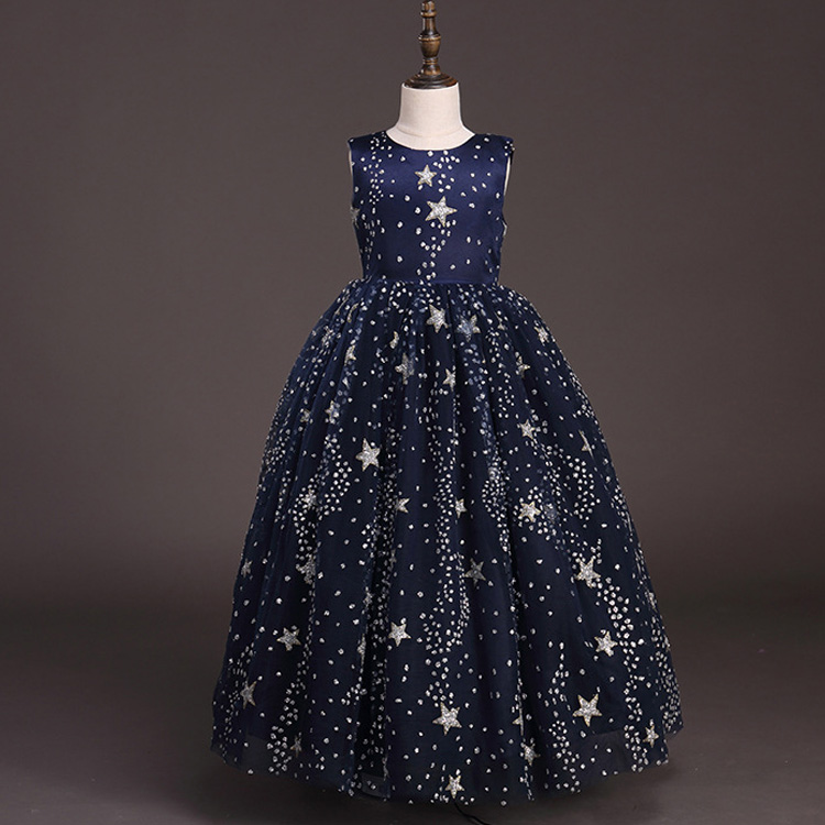 Full Star Flower Girls Dresses Sleeves Jewel Neck Girls Pageant Dresses Ball Gown Dress For Wedding Birthday Party