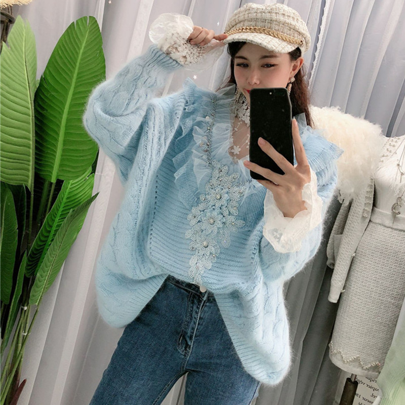 Winter Women Handwork Beaded Flowers Sweater Lace Patchwork V-Neck Pink Sweet Warm Sweater Jumper Top Casual Knitted Pullover, Beige
Winter Women Handwork Beaded Flowers Sweater Lace Patchwork V-Neck Pink Sweet Warm Sweater Jumper Top Casual Knitted Pullover, Beige