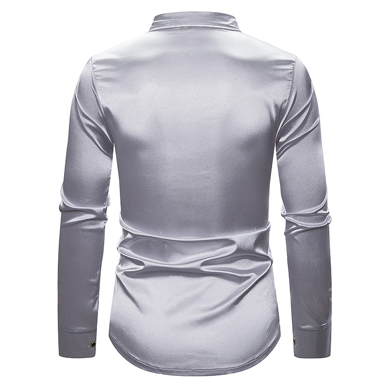 Fashion Men's Sequins Shirts 2020 Brand New Slim Fit Long Silk Shirt Men Nightclub Disco Dance Party Stage Prom Custume Chemise