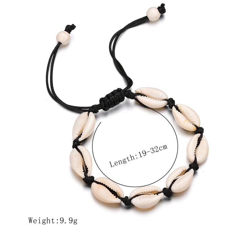 3PCS Black White Boho Natural Girls Shells Charm Bracelets for Women Beach Jewelry Handmade Rope Bracelets Bangles Jewelry Gift