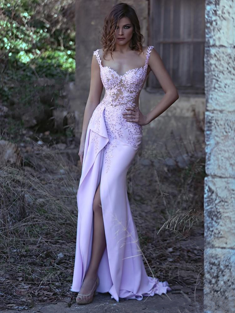 Sexy Arabic Chiffon Long Prom Dresses Beads Lace Applique Sleeveless Mermaid Front Split Evening Dress Formal Gowns Vestido De Festa