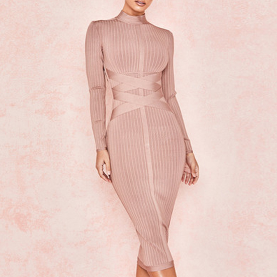 Newest Fashion Celebrity Party Bodycon Bandage Dress Women Long Sleeve O-Neck Elegant Sexy Night Out Club Dress Women Vestidos