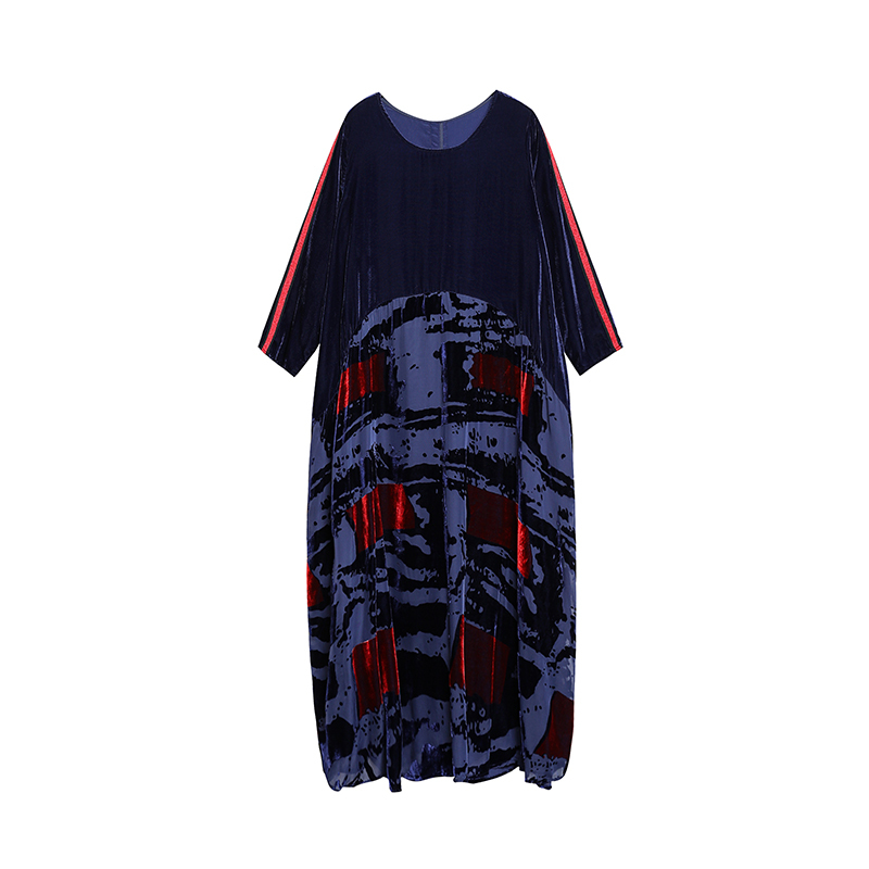 Women Plus size Dresses M-4XL New Autumn Winter Loose Fashion Print Woman Long Maxi Dress Elegant Robe Vintage Velvet Dresses MX200518