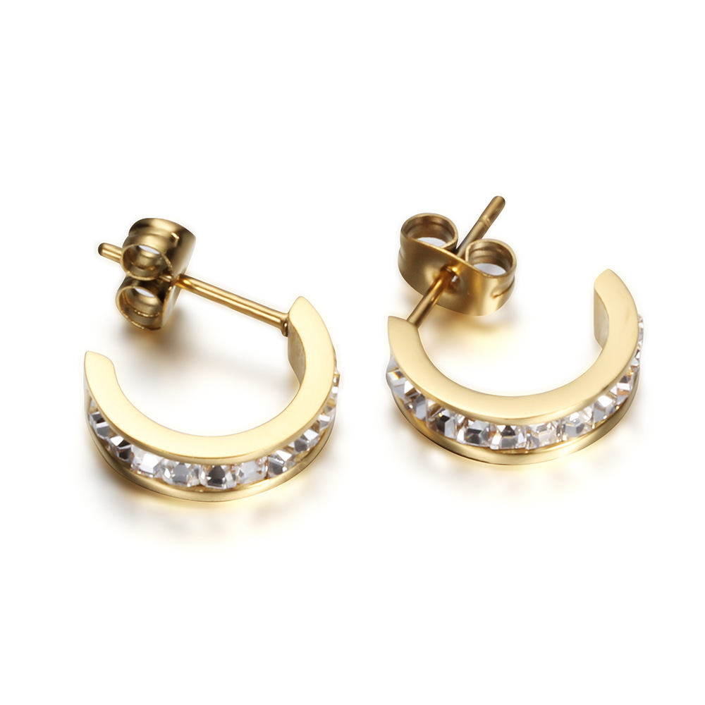 Fashion Titanium Steel Stud Hoop Earrings New Style White Zircon 18k Gold Plated Earring Jewelry Wholesale