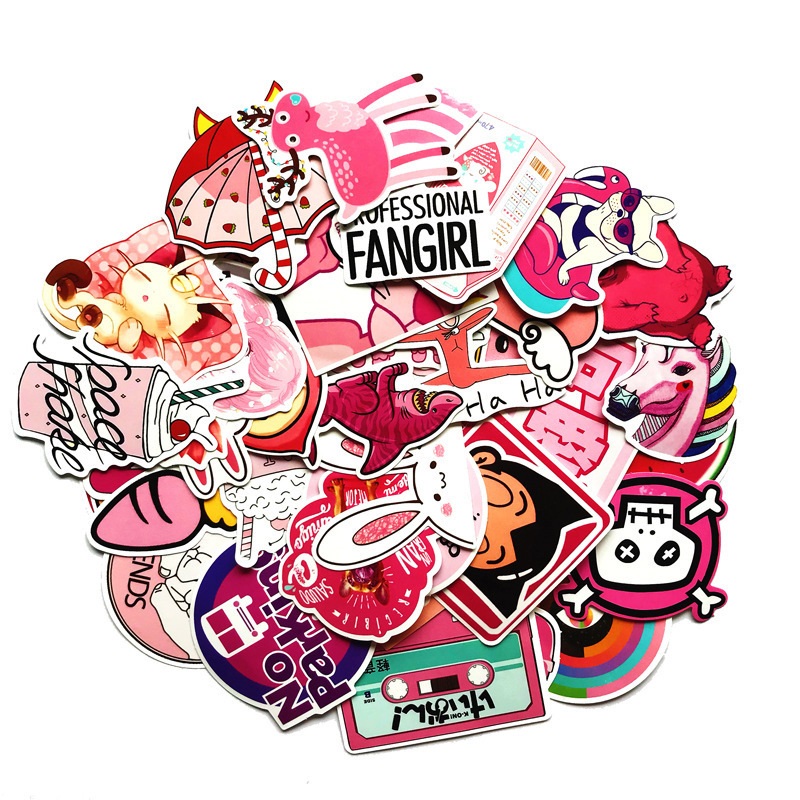 50pcs/lot Girl Cute Lovely Laptop Stickers Pink Decorative-Sticker For Phone Cars Guitar Skateboard Snowboard Bicycle Decals