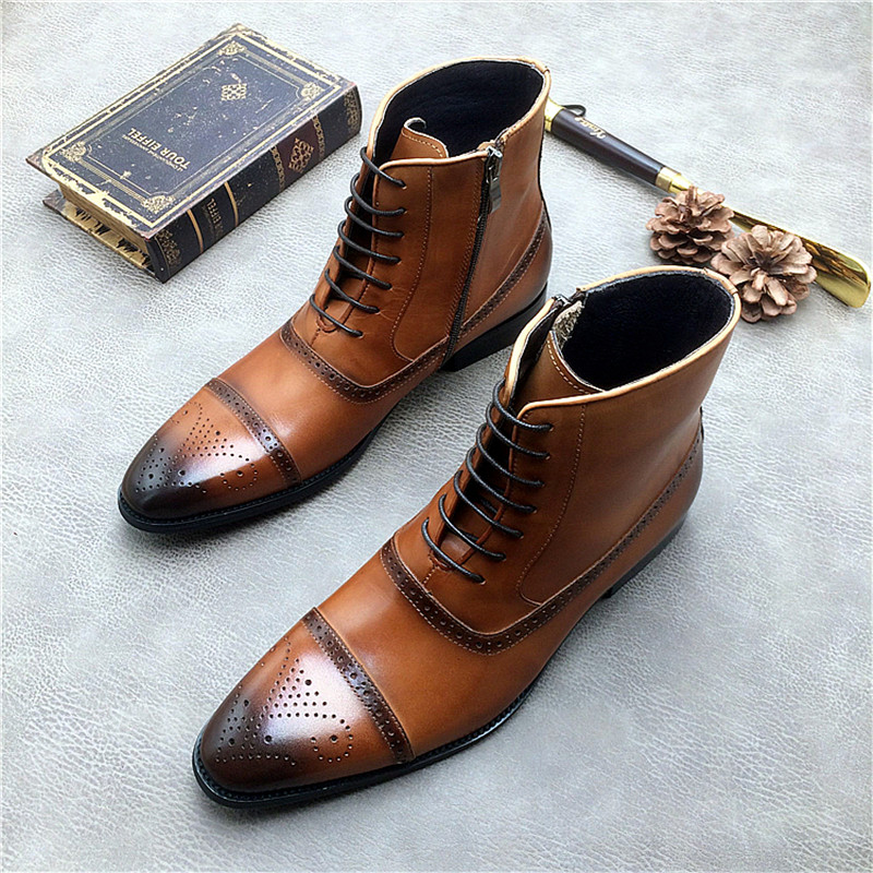 Hot Sale-nkle Boots Men Side Zipper High Quality Elegant Decent Mens Dress Boots Botte Homme