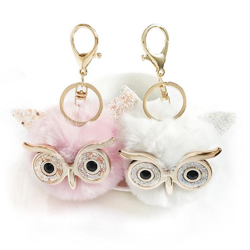 10pcs/Lot Girls Jewelry Key Chains Fashion Owl Fluffy Cute Key Ring Party Gift Car Decorations for Women Bags Pendant Ornament