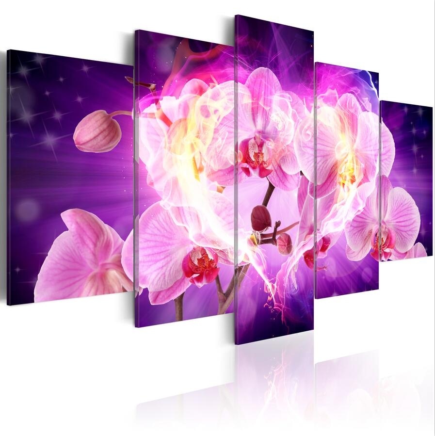( No Frame)5PCS/Set Modern Flower Love Orchid Art Print Frameless Canvas Painting Wall Picture Home Decoration