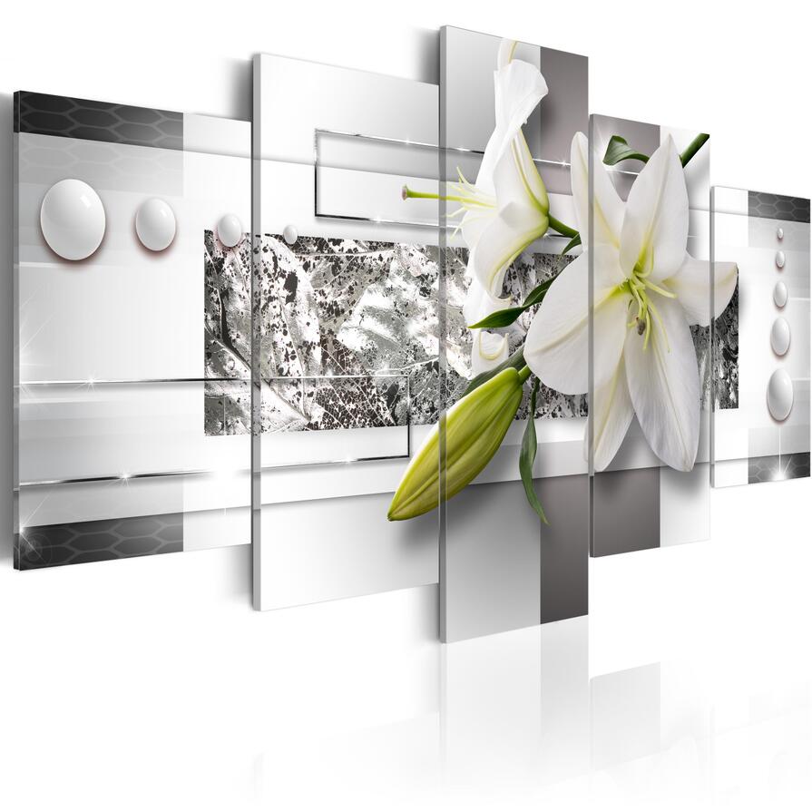 5 Pcs Picture Home Decoracion Canvas Wall Oil Painting Flower Pictures for Living Room Abstract Modern Lilies Paintings (No Frames)