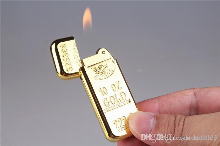 Arrival Cigarette Accessories Fashion New Gold Bar Torch Shape Butane Gas Unfilled Lighters Grinding Wheel Metal Lighter W260202