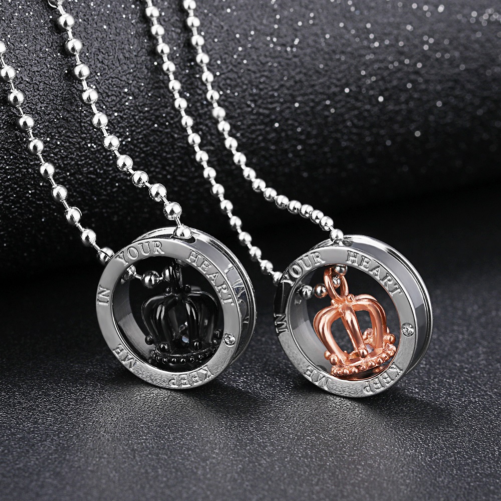 Pendant Necklace Crown Diamond Stone 316L Stainless Steel 14k Gold Plated Titanium Steel Lover Jewelry