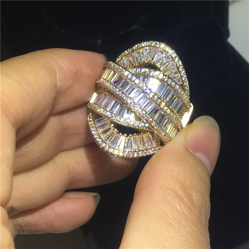 Handmade Big Across Jewelry 925 Sterling silver ring Diamond Party wedding band rings for women men Finger Gift