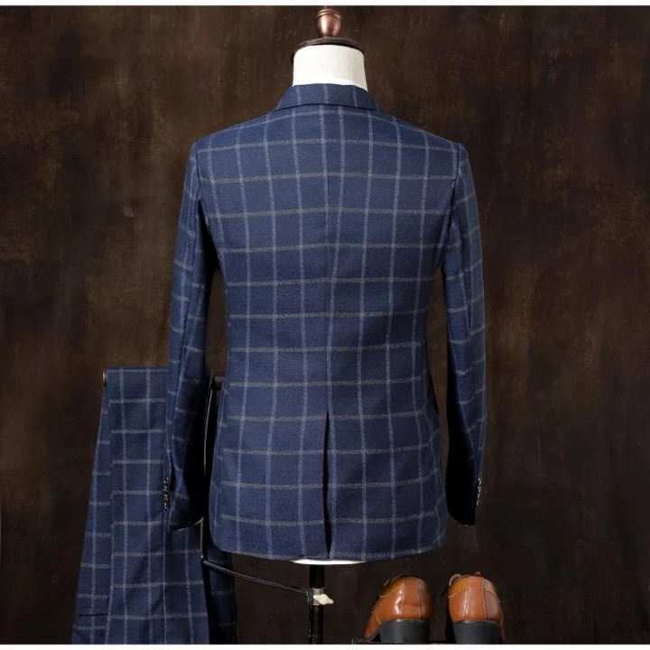 2020 Three Piece Groom Suits Wedding Wear Plaid Shawl Lapel Groom Suit Custom Made Wedding Tuxedos