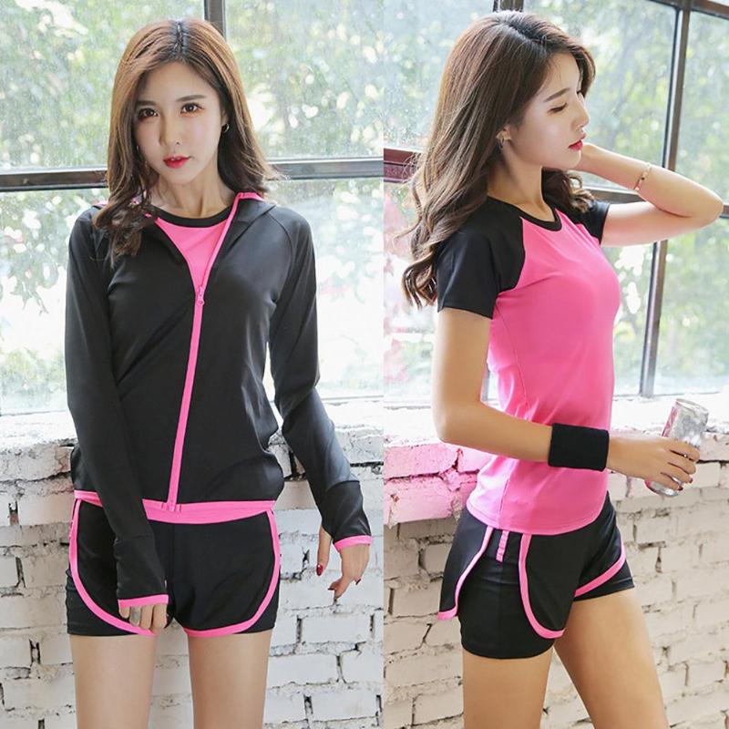 5Pcs/Set Women Bra T-shirt Coat Shorts Pants Yoga Fitness Clothing Sportswear, Black