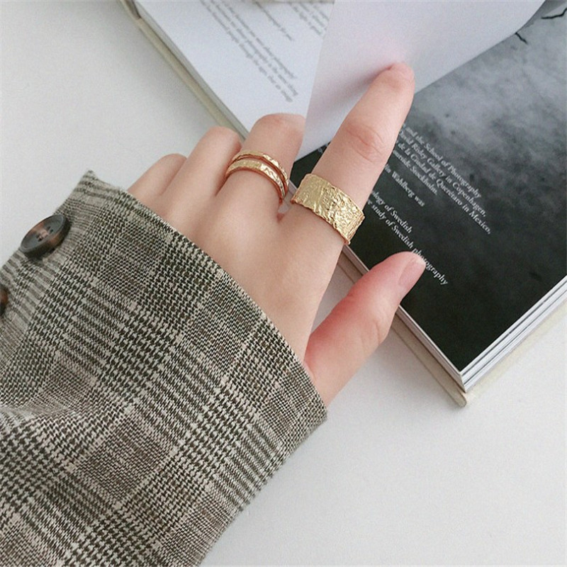 New 100% 925 Sterling Silver Irregular Concave Convex Foil Open Size Rings For Women Fashion Wide Adjustable Statement Ring