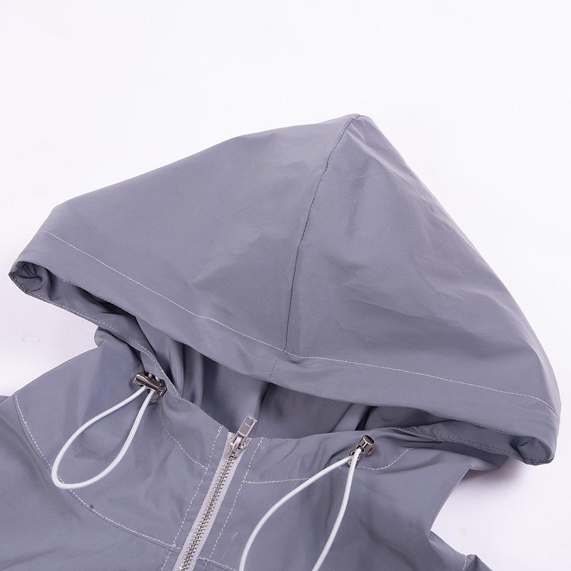 Reflective Hooded Jacket Female Casual Zipper Drawstring Hoodies Women Flash Cropped Coat Street Running Sweatshirts Outerwear