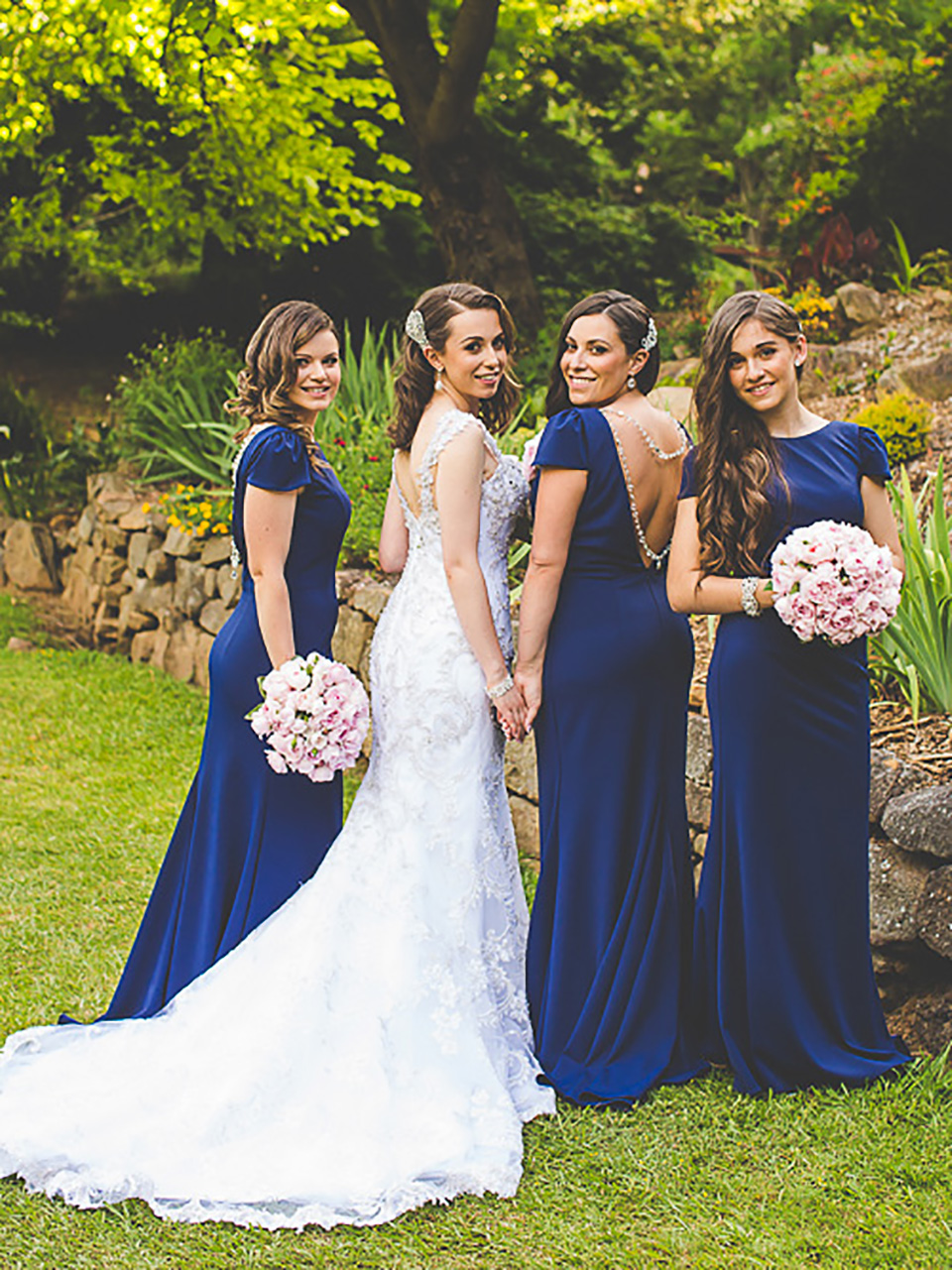 Deep Blue Cap Sleeves Bridesmaid Dresses Stretch Fabric Mermaid Maid of Honor Dress for Wedding Party