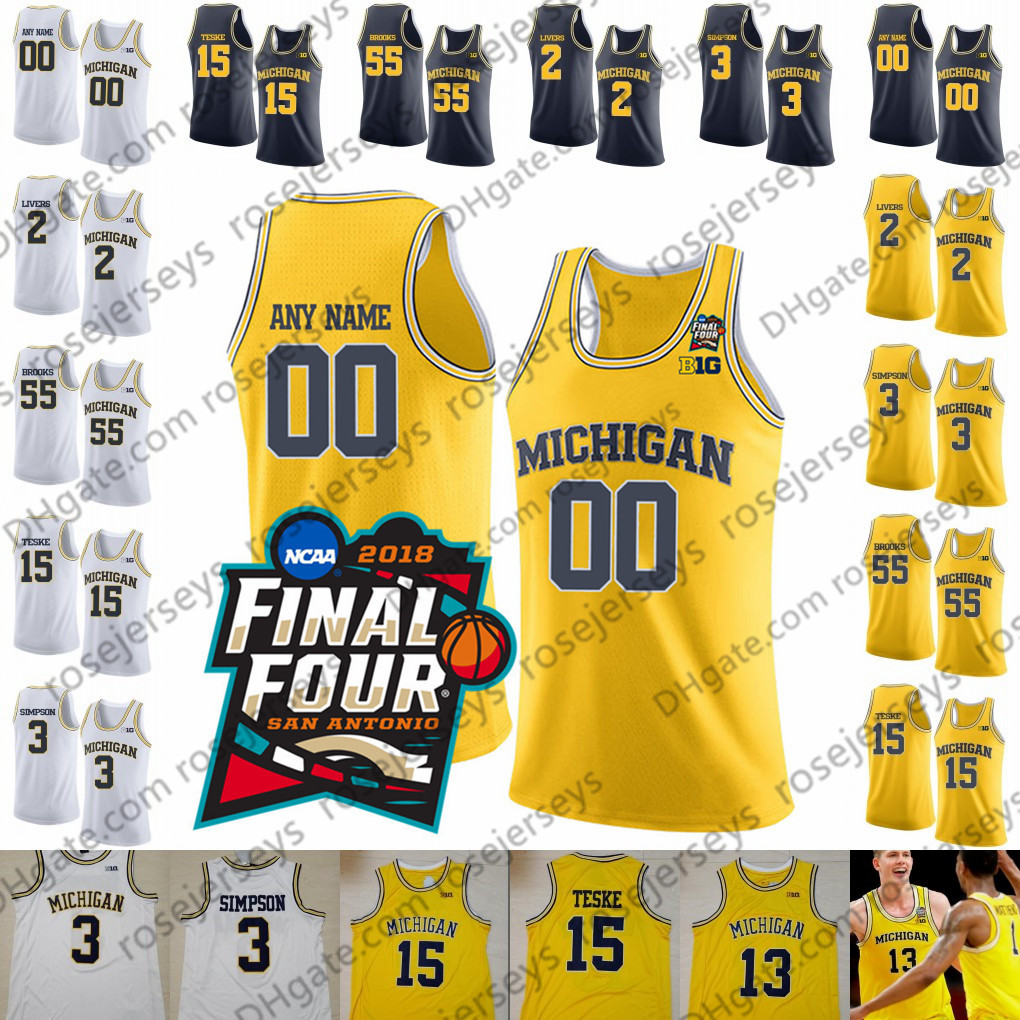 Custom Michigan Wolverines 2020 Basketball 2 Isaiah Livers 3 Zavier Simpson 15 Jon Teske 55 Eli Brooks Webber White Yellow Navy Blue Jersey от DHgate WW