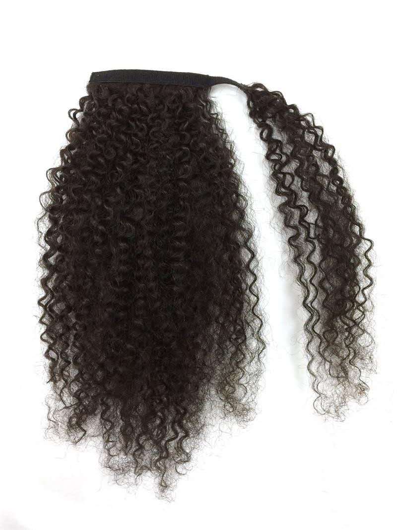 Malaysian Kinky Curly Pony tail hairpiece Natural big Afro kinky Curly Remy Hair 1 Piece wraps Clip In Ponytails 100% Human Hair 160g