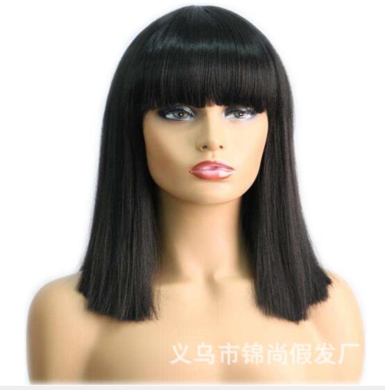 New best selling fashion women's short straight black hair with banged wig head set factory direct sales
New best selling fashion women's short straight black hair with banged wig head set factory direct sales