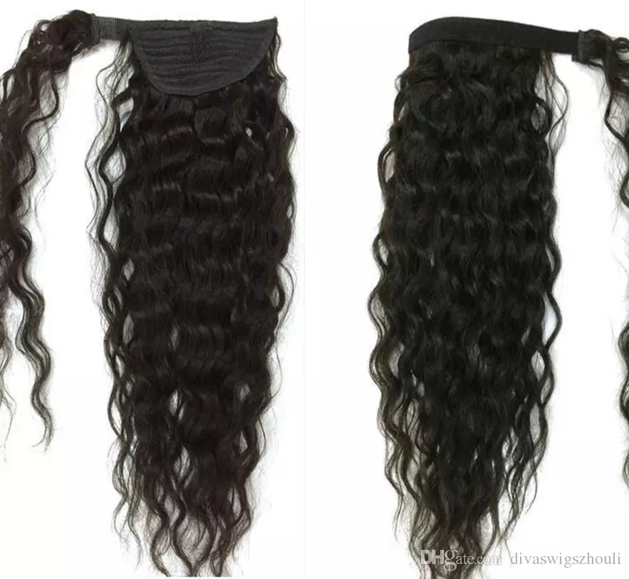 pretty Brazilian curly drawstring ponytail hairpiece afro puff human hair pony tail wrap clip in human hair extensions 160g