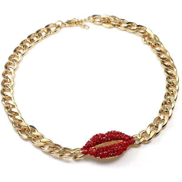 New Fashion guys Hiphop Womens Vintage Red Diamond Lip Pendant Cuban Link Choker Necklace Miami Rapper Jewelry Christmas Gifts for Girls