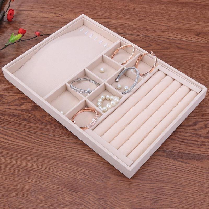 Fleece Jewelry Box Plate Jewelry Display Earring Holder Ring Necklace Display Tray Stand Organizer Box Case Display Storage C19021601