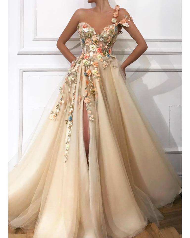 african lace beaded evening dresses one shoulder aline high split prom dresses sexy cheap formal party bridesmaid pageant gowns zh62