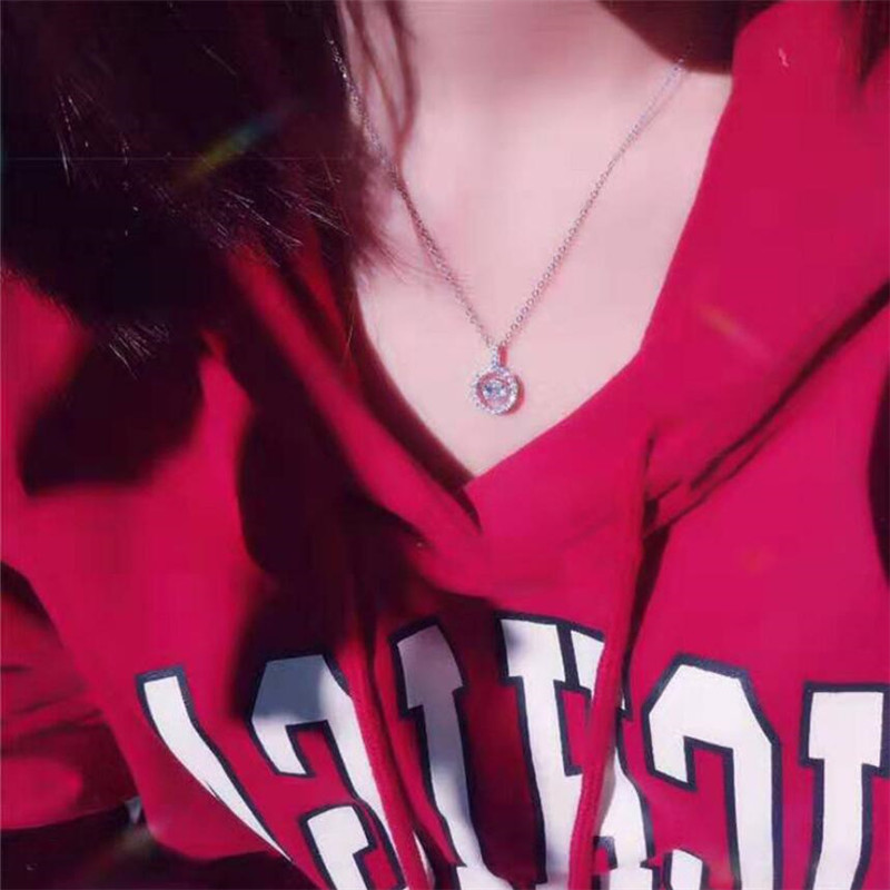 Sterg Sier & Rose Gold Clavicle Necklace with White Topaz CZ Dia Dancing Pendant for Women - Gift Box Included