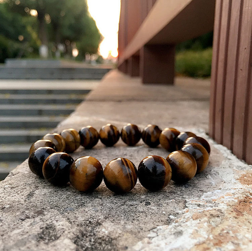 Bead Bracelet Tiger Eye 12mm Men's Mature Charm Wrist Ornament