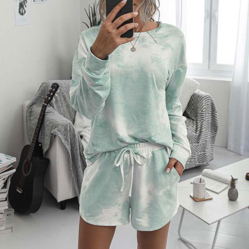 2020 2 Piece Tie Dye Set Women Short Sets For Women Set 2 Pieces Tie Dye Tracksuit Lounge Wear Set Matching Sets Tracksuit Pink T200630