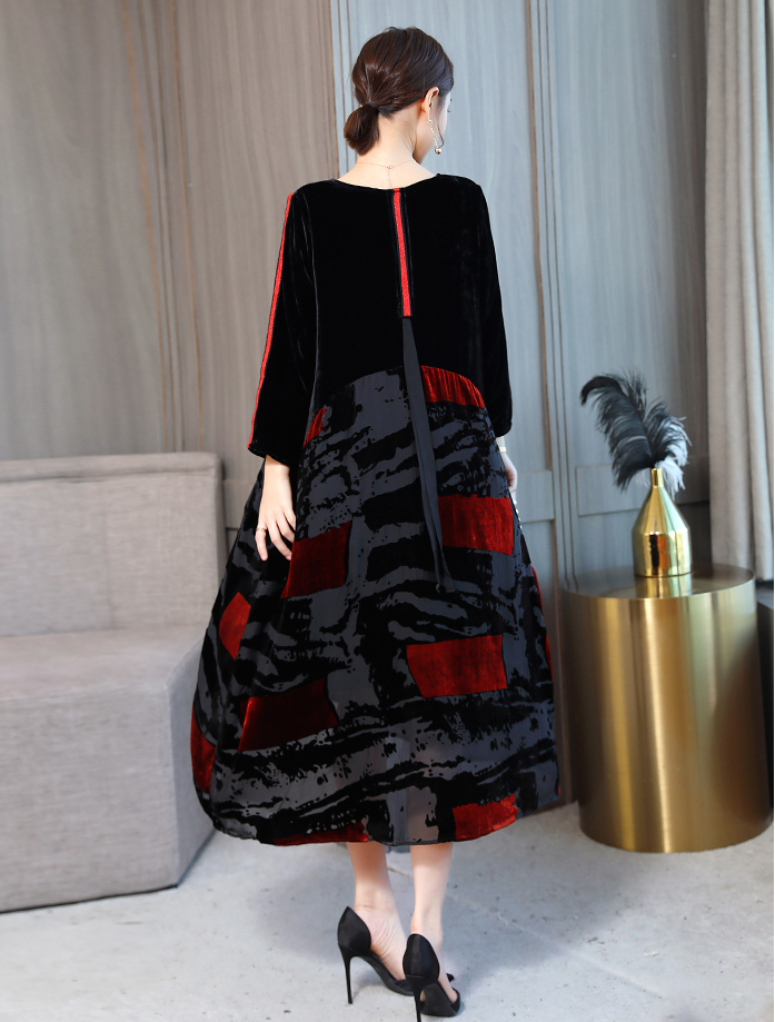 Women Plus size Dresses M-4XL New Autumn Winter Loose Fashion Print Woman Long Maxi Dress Elegant Robe Vintage Velvet Dresses MX200518