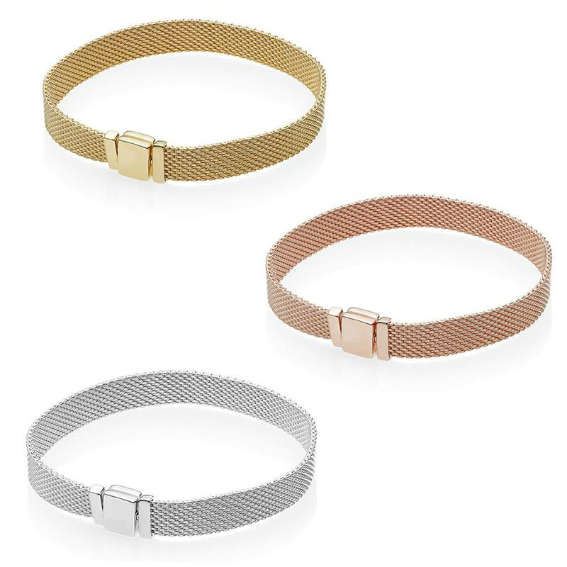 Authentic 925 Sterling Silver Reflexions bracelet with LOGO Engraved Fit style Jewelry Female Mesh Chain 10pcs/lot You can mix size